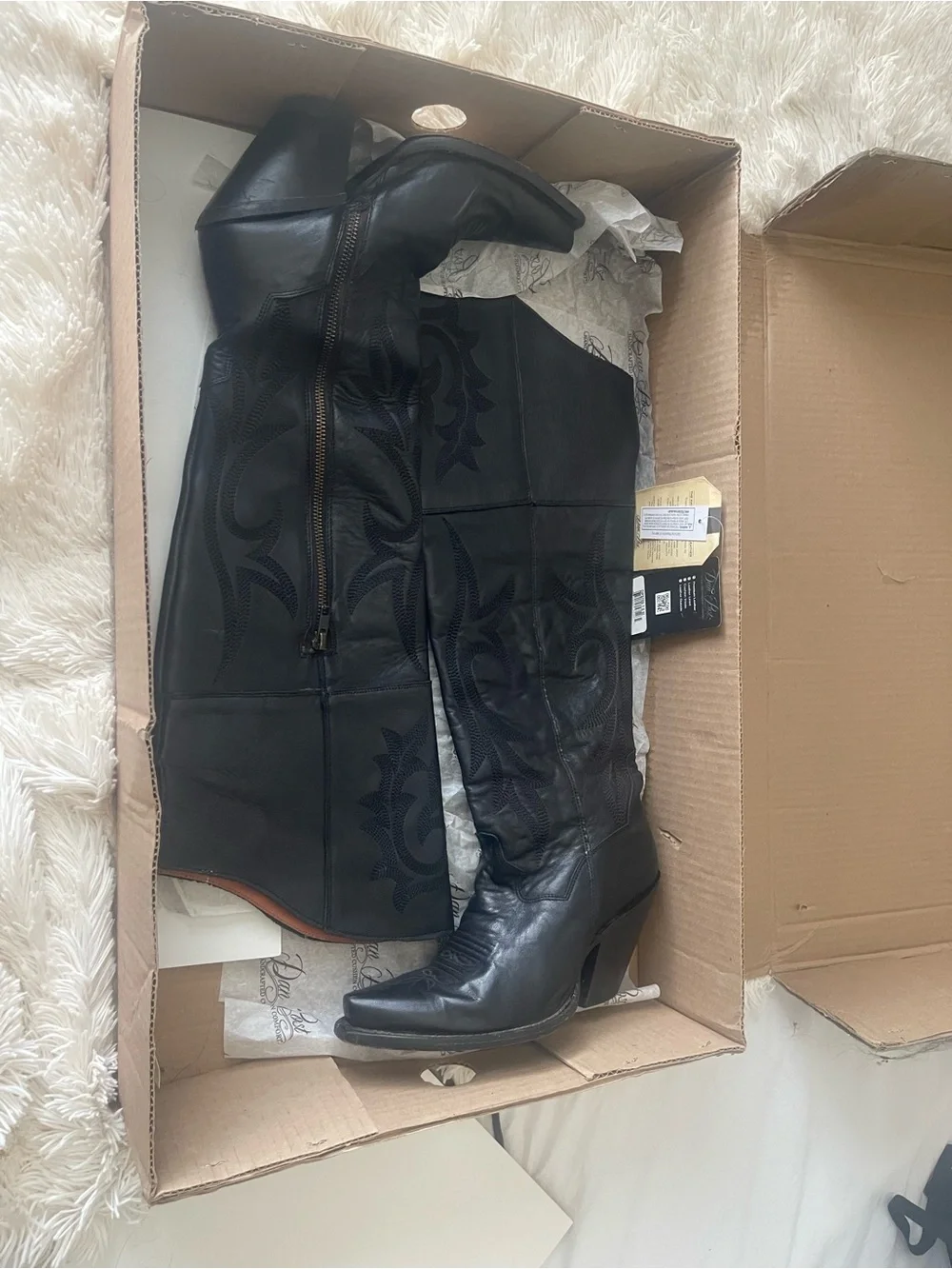 Dan Post Black Over-The-Knee Western Boots with Embroidered Shaft